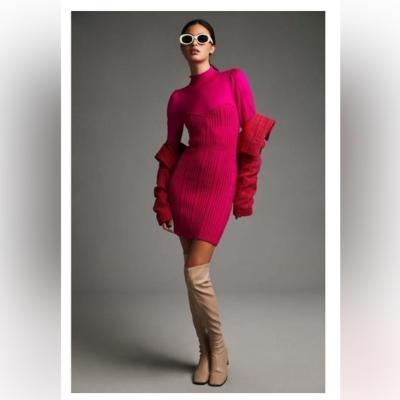 Anthropologie fuchsia mini sweater dress - Picture 1 of 5